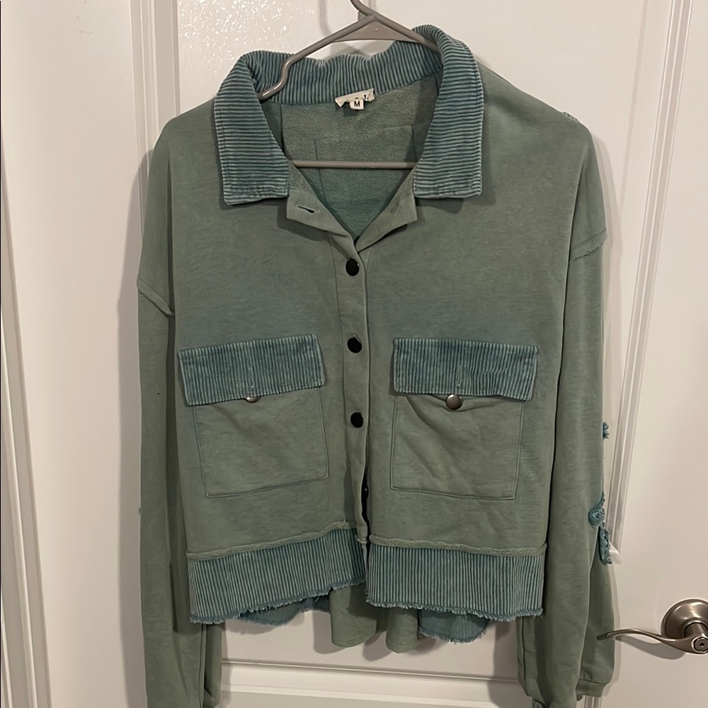 Women's Green Corduroy Trim Jacket POL